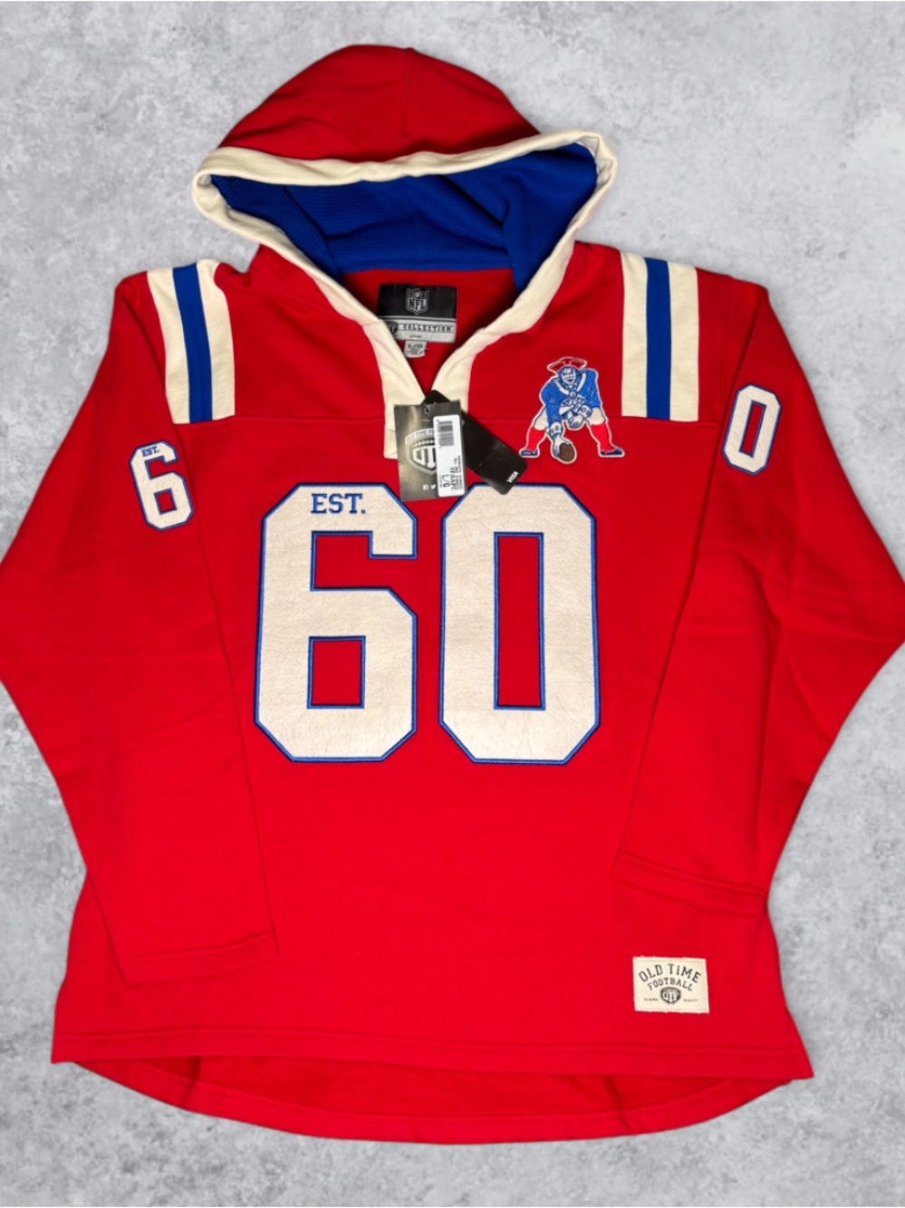 New England Patriots Old Time Football Hoodie Size Large NWT
